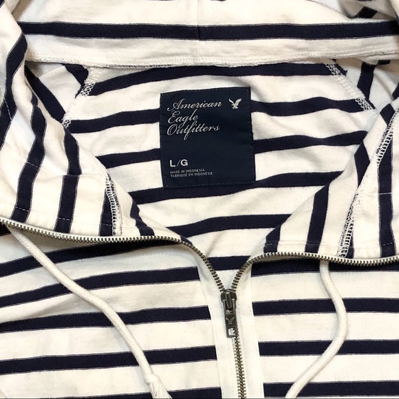 EUC: American Eagle Hoodie Navy & White Stripe - Picture 2 of 3